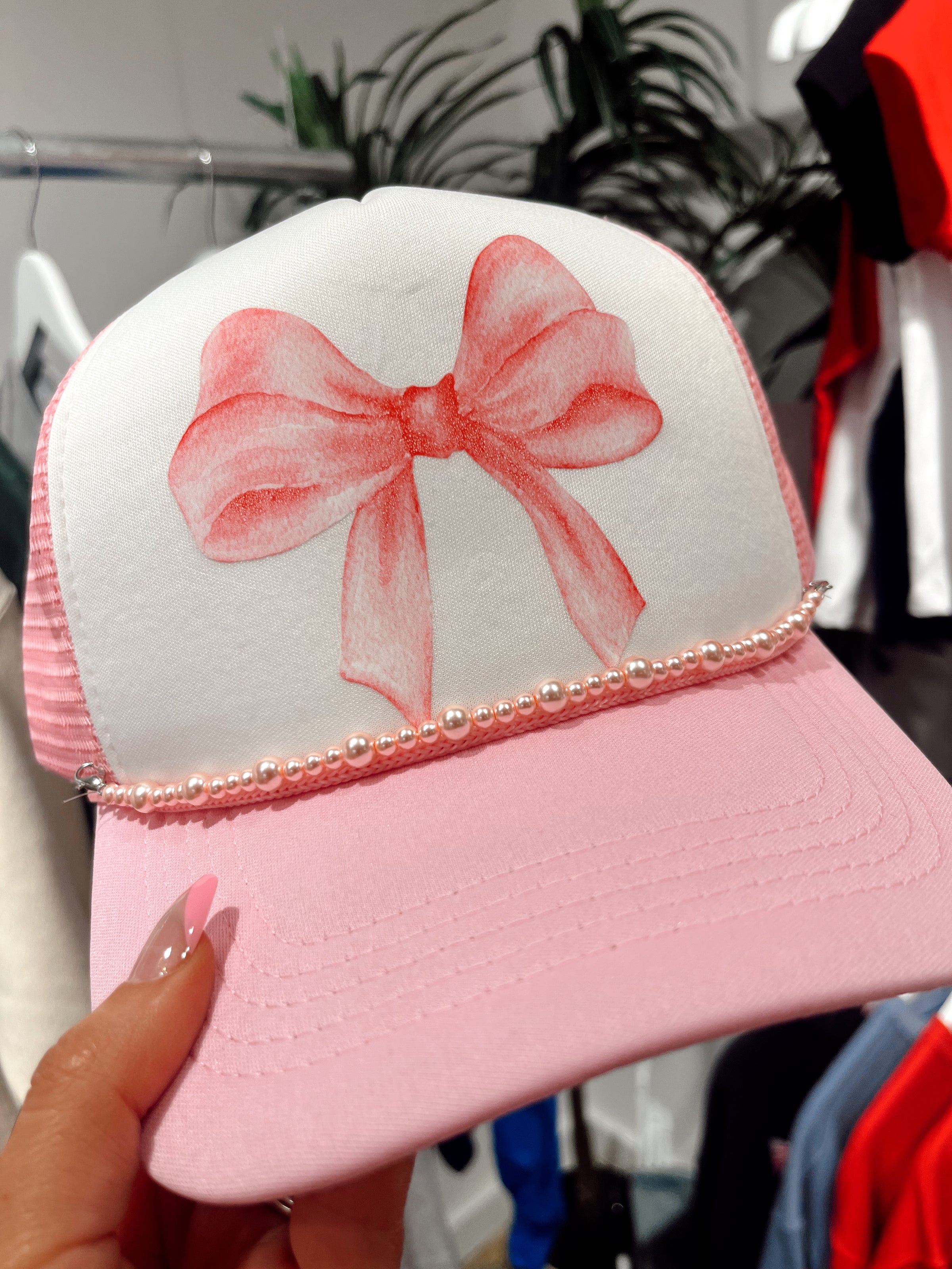 Baby Got Bow Trucker Hat, Pink
