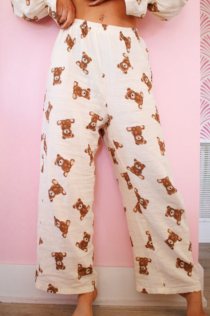 Teddy bear girl pajama set with off-white lace - per tutti