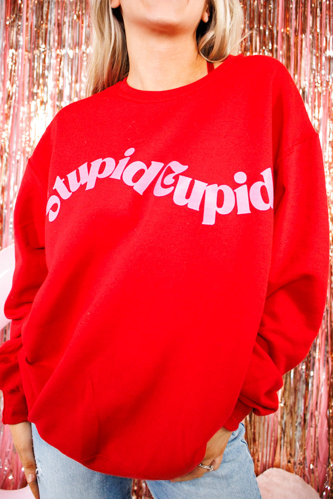 Stupid Cupid Stop Picking On Me Sweatshirt, Red