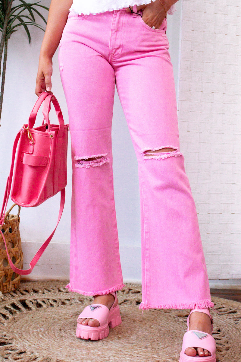Our 'Best Jeans Ever' are the perfect blend of style and comfort! Crafted from premium, high-rise denim with a slim-straight fit, these jeans feature an eye-catching pink hue and a timeless knee hole for a subtle edge. Enjoy no-stretch comfort and an elevated silhouette with these must-have jeans.